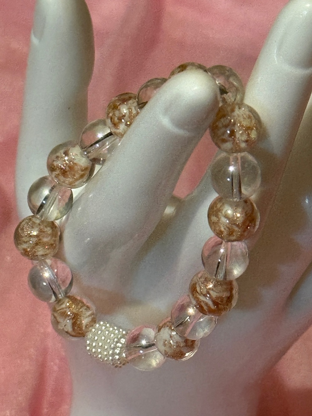 Glow in the Dark Gold Foil Luminous Clear Crystal Bead Bracelet - Picture 2 of 8